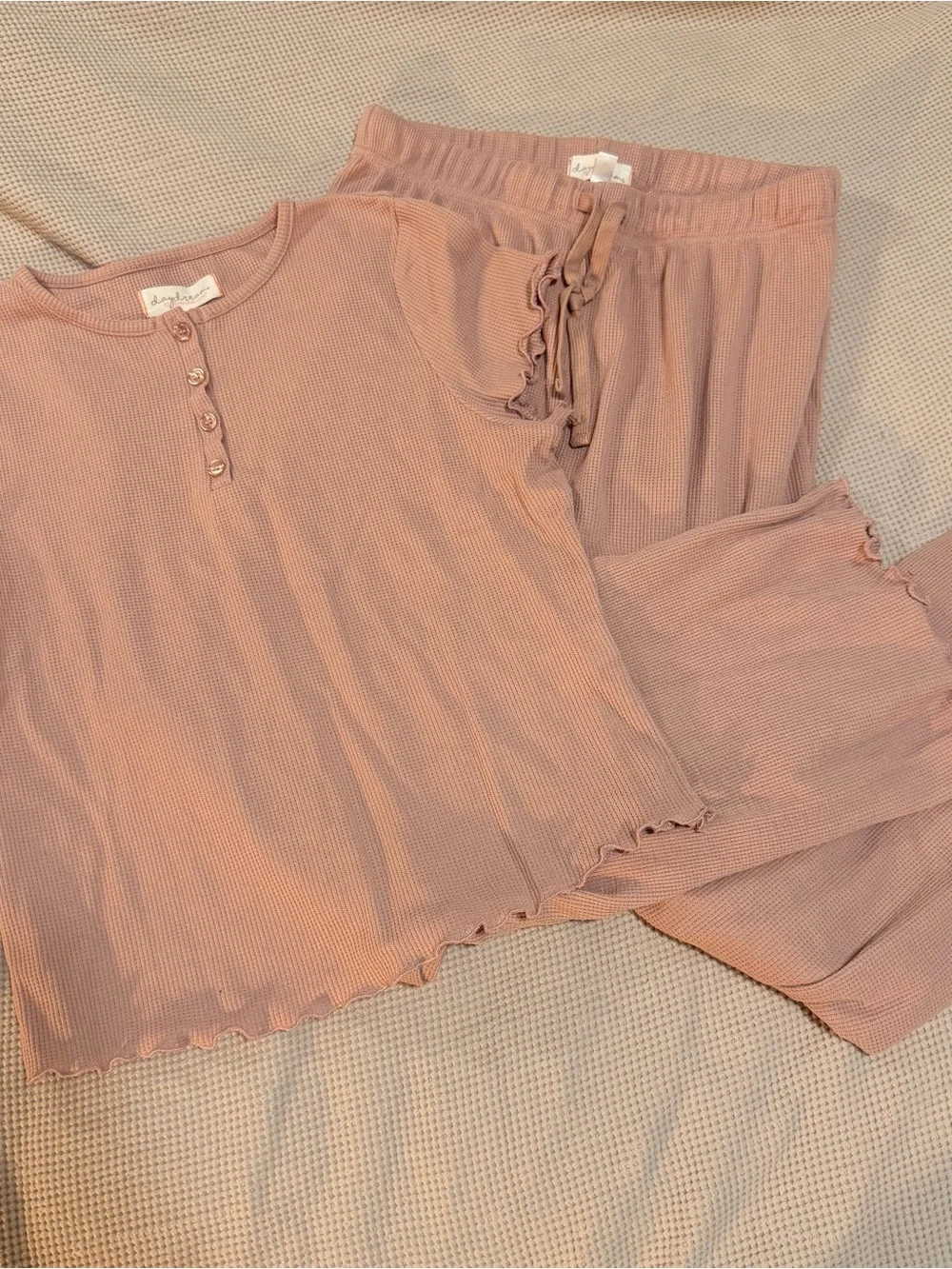 Ribbed Pajama Set in Dusty Rose - Women's Lounge Top & Pants